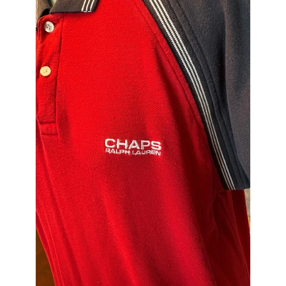 Chaps Ralph‎ Lauren Mens XL Red Navy Colorblock Raglan Stripe Polo Shirt Cotton